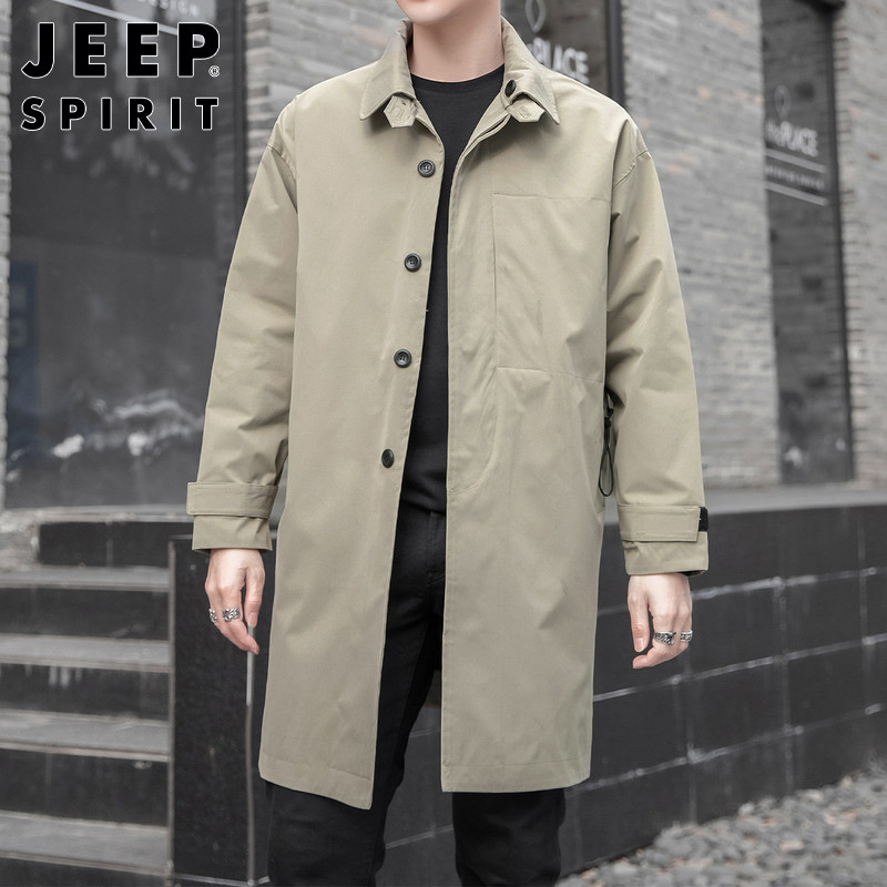 JEEP MID-LENGTH TRENCH COAT MENS AUTUMN NEW VERSATILE LOOSE LAPEL JACKET TRENDY BRAND HANDSOME CASUAL COAT MEN