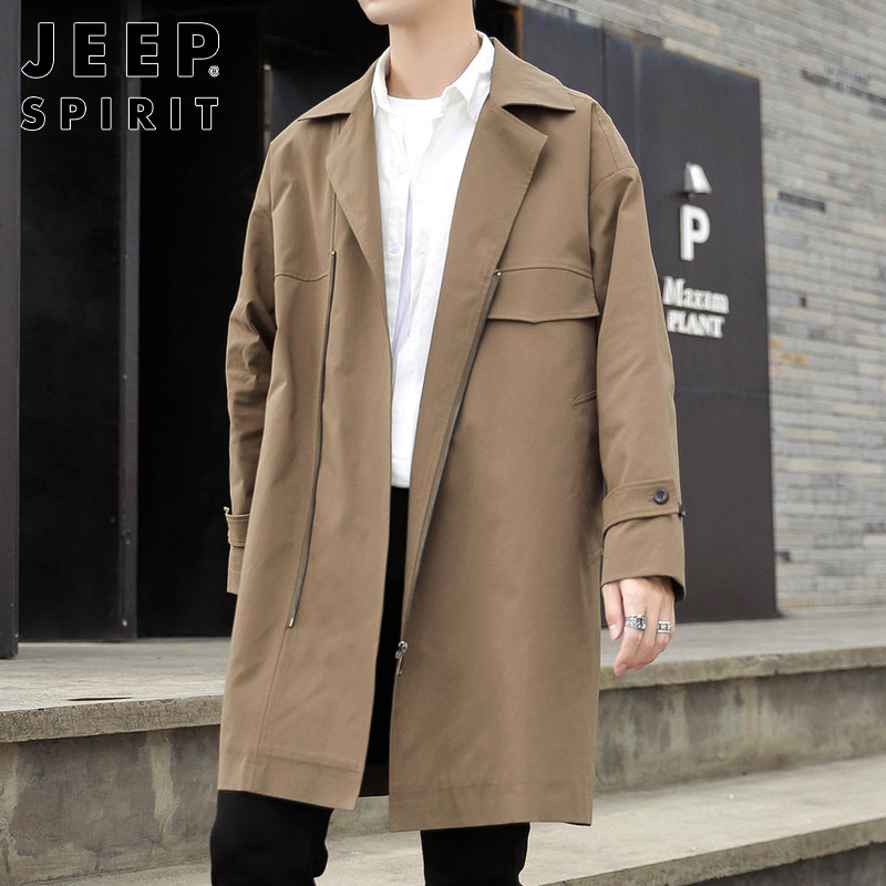 JEEP MENS TRENCH COAT MID-LENGTH AUTUMN NEW TRENDY BRAND HANDSOME LOOSE COAT BUSINESS CASUAL CARGO JACKET MEN