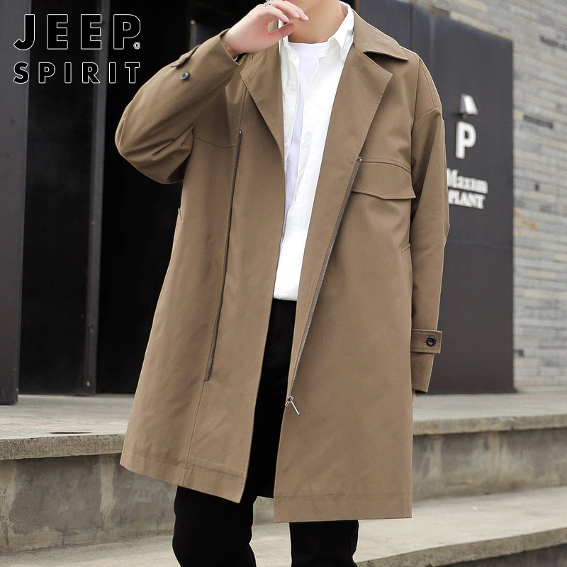 JEEP MENS TRENCH COAT MID-LENGTH AUTUMN NEW TRENDY BRAND HANDSOME LOOSE COAT BUSINESS CASUAL CARGO JACKET MEN