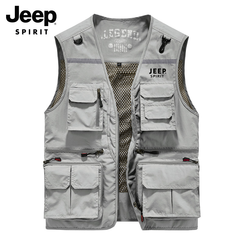 JEEP VEST MENS AUTUMN NEW MULTI-POCKET OVERALLS SPORTS SHOULDER HORSE CLIP MOUNTAIN CASUAL SLEEVELESS JACKET MEN