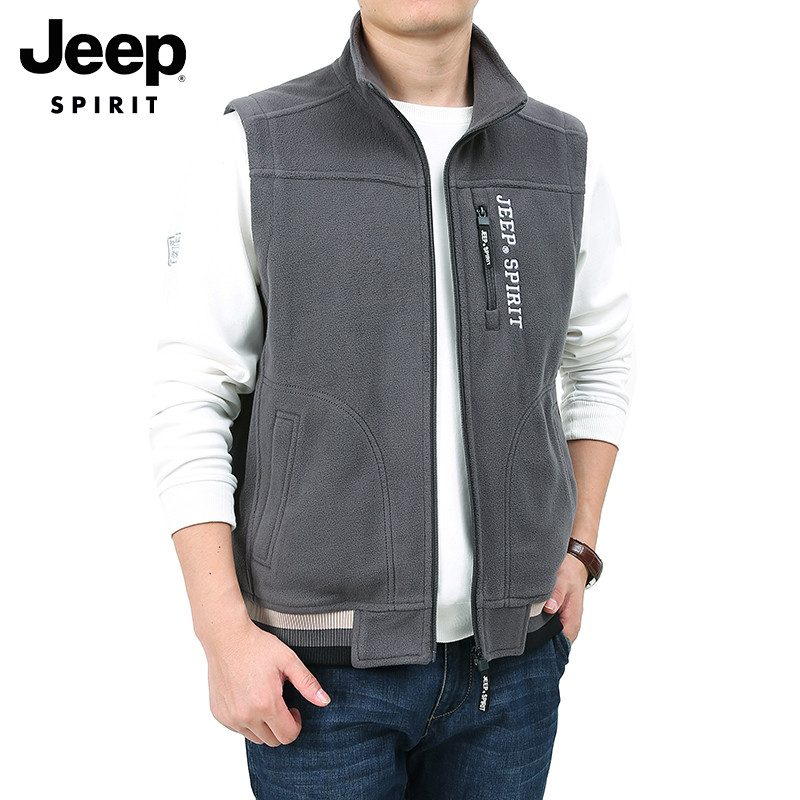 JEEP MENS VEST AUTUMN NEW THICKENED LOOSE CASUAL LARGE SIZE SLEEVELESS JACKET STAND COLLAR POLAR FLEECE HORSE CLIP MEN