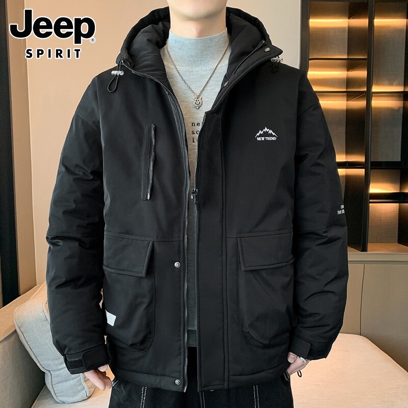 JEEP HOODED COTTON JACKET MENS WINTER NEW CASUAL OVERALLS CHARGE THICKENED WARM DOWN COTTON JACKET MEN