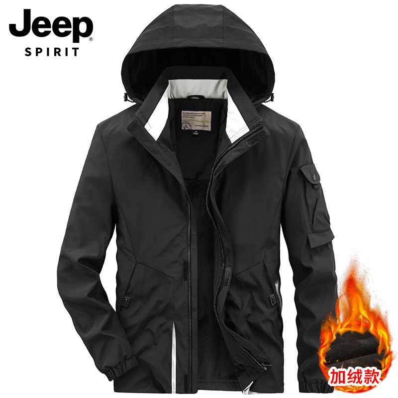 JEEP JACKET MENS WINTER PILE THICKENED DETACHABLE HOOD TOP AMERICAN SPORTS WINDPROOF JACKET MENS TIDE