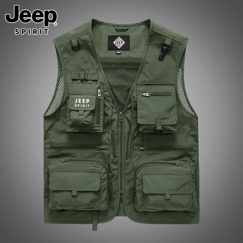 JEEP VEST MENS AUTUMN LIGHT MULTI-POCKET CAN-SHOULDER VEST DETACHABLE MOUNTAIN CARGO SLEEVELESS JACKET MENS