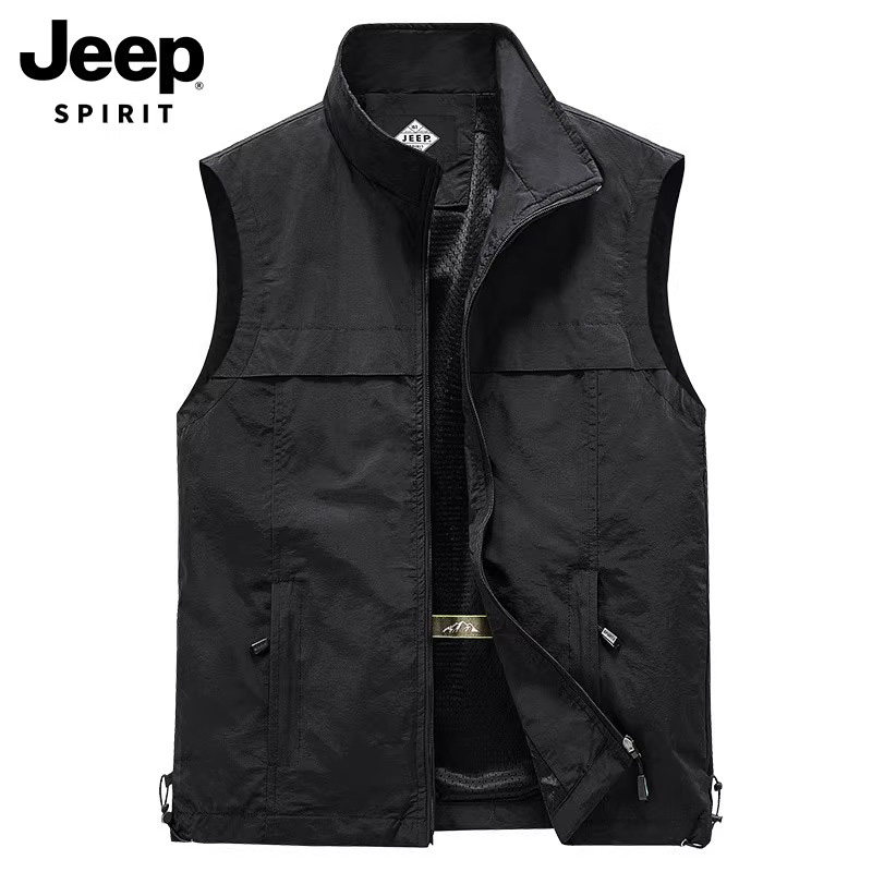 JEEP VEST MENS AUTUMN NEW CASUAL FISHING SPORTS CANT SHOULDER VEST MULTI-POCKET CARGO HORSE CLIP JACKET MEN