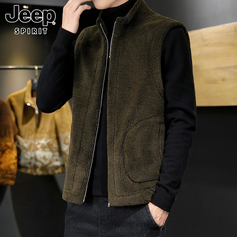 JEEP VEST MENS AUTUMN NEW POLAR FLEECE SHOULDER VEST REVERSIBLE STAND COLLAR LOOSE CASUAL JACKET MENSWEAR