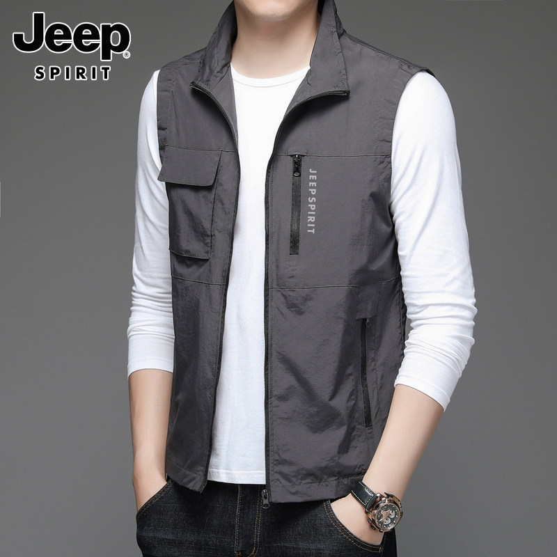 JEEP VEST MENS AUTUMN NEW VERSATILE CASUAL WORKWEAR SPORTS VEST TRENDY BRAND LOOSE STAND-UP COLLAR JACKET MENSWEAR