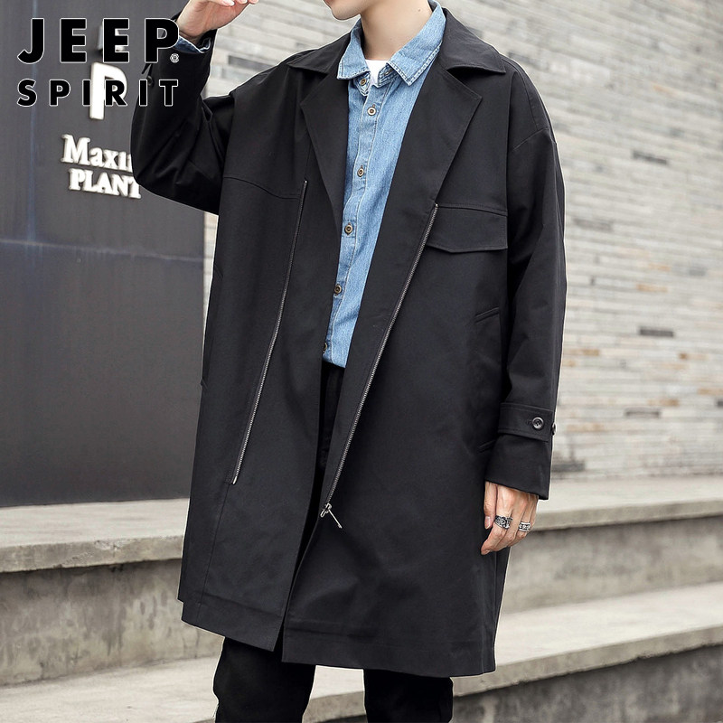 JEEP MENS TRENCH COAT MID-LENGTH AUTUMN NEW TRENDY BRAND HANDSOME LOOSE COAT BUSINESS CASUAL CARGO JACKET MEN