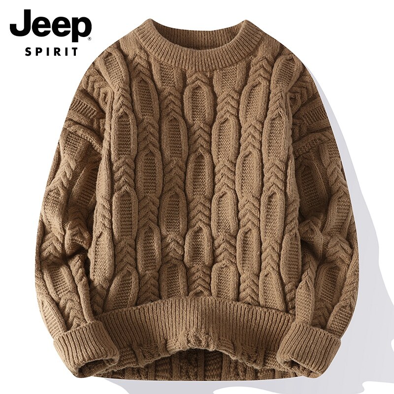 JEEP SWEATER MENS WINTER 2024 NEW ROUND NECK CASUAL VERSATILE THREAD TRENDY BRAND TWIST BASE KNIT SWEATER MEN
