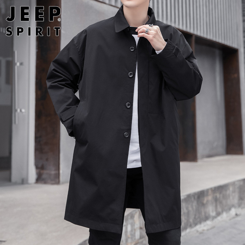 JEEP MID-LENGTH TRENCH COAT MENS AUTUMN NEW VERSATILE LOOSE LAPEL JACKET TRENDY BRAND HANDSOME CASUAL COAT MEN
