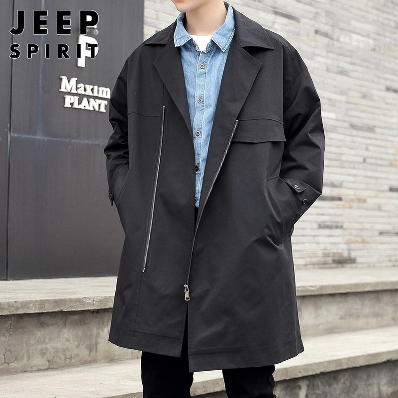 JEEP MENS TRENCH COAT MID-LENGTH AUTUMN NEW TRENDY BRAND HANDSOME LOOSE COAT BUSINESS CASUAL CARGO JACKET MEN