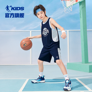 乔丹童装儿童篮球服速干套装2025夏季男孩运动训练背心裤子两件套