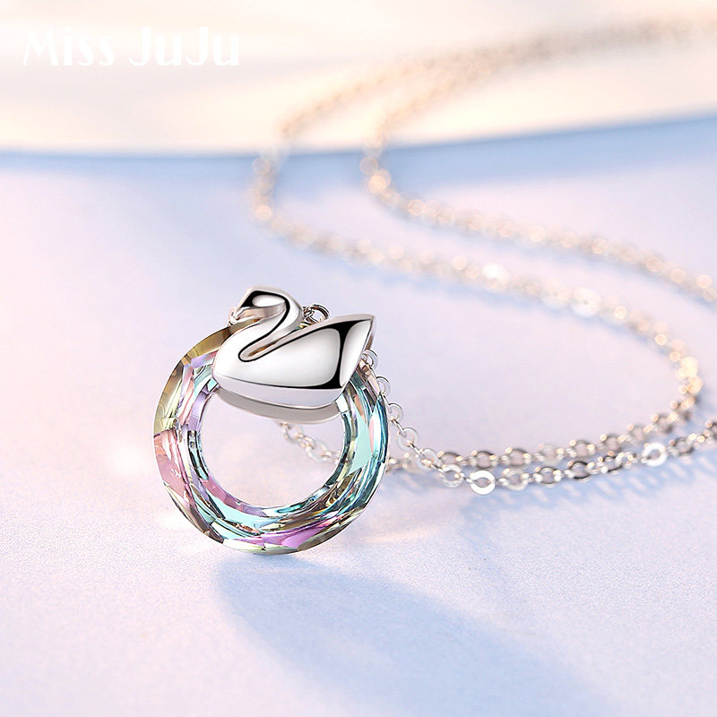 小众设计水晶小天鹅纯银项链女锁骨链轻奢韩版个性潮简约气质网红