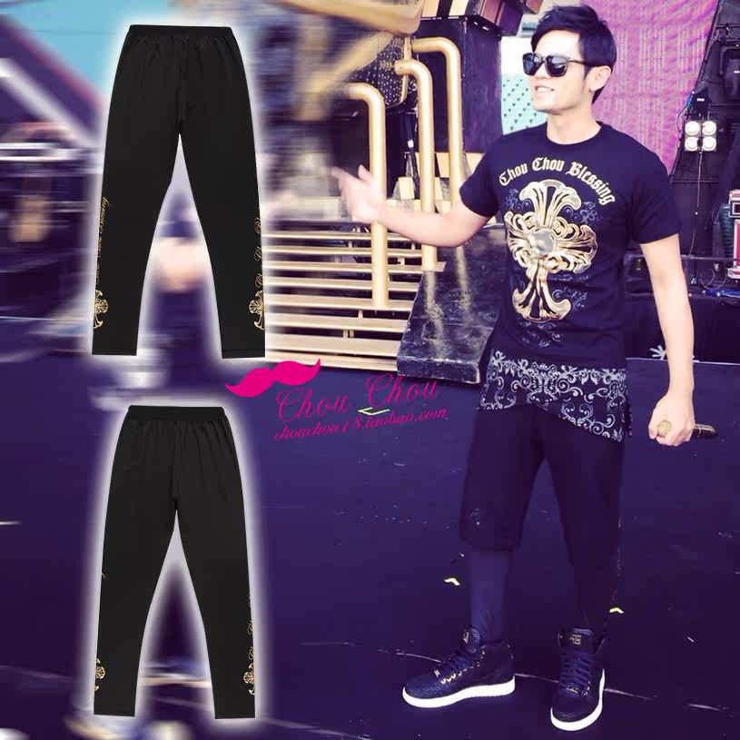 周傑倫地表演唱會同款巴洛克黃金十字內搭褲明星運動緊身打底褲子在類目 男裝, 休閒褲中 - 來自Buy2taobao.com提供專業的淘寶代購服務