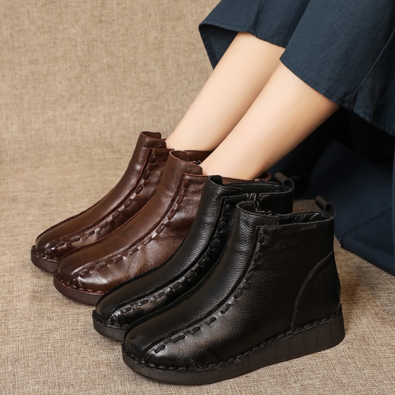 短靴中年舒适风软底老人防滑女鞋