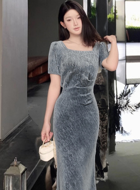 2025年新款高级感设计感收腰显瘦小个子包臀连衣裙女长裙D1592B