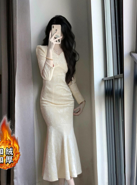 2025秋冬季新款加绒加厚法式连衣裙女小众显瘦长袖裙TX0218A