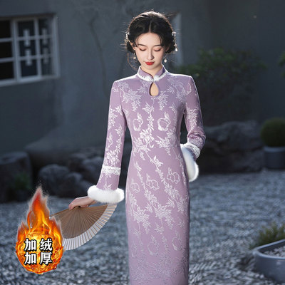 2025冬季新款加绒加厚文艺显瘦新中式日常旗袍气质连衣裙D4364A