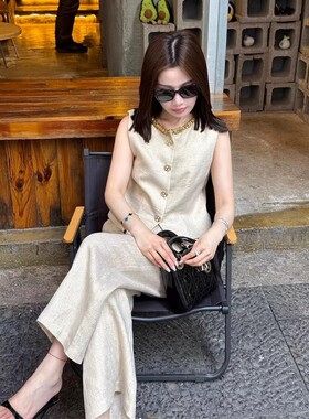 老钱风套装女轻奢高级感2026夏季马甲背心阔腿裤两件套D3026