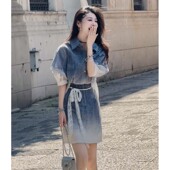 上衣短裙两件套显瘦收腰衬衣裙子套装 2025夏设计款 渐变时尚 D1985