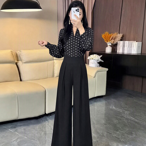 通勤风波点时尚高级感气质显瘦女秋2026新款高腰阔腿连体裤D9901