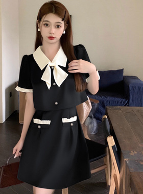 黑色赫本风法式连衣裙夏季2025新款高级感收腰富家千金风D1083C