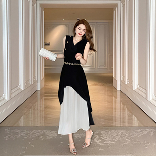 送腰带2025新款 气质赫本风连衣裙百搭洋气显瘦高腰裙子1205A 时尚