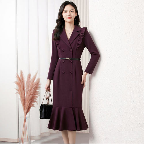 名媛气质礼服连衣裙女2026春季新款职业修身荷叶边包臀鱼尾裙7814