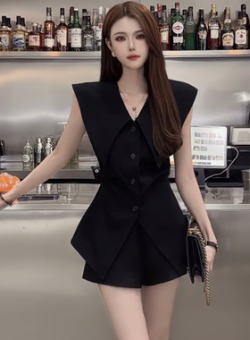 两件套时尚漂亮气质套装女装夏季设计感翻领外套高腰短裤潮1389