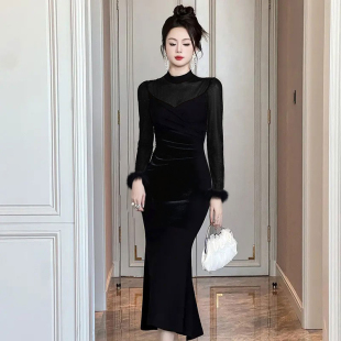 气质性感显瘦裙子D4685 爆款 小众修身 赫本风连衣裙女2026春季
