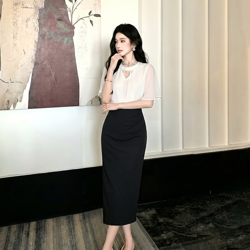 2026夏季新款女法式轻熟通勤风黑白撞色收腰显瘦气质连衣裙D8678