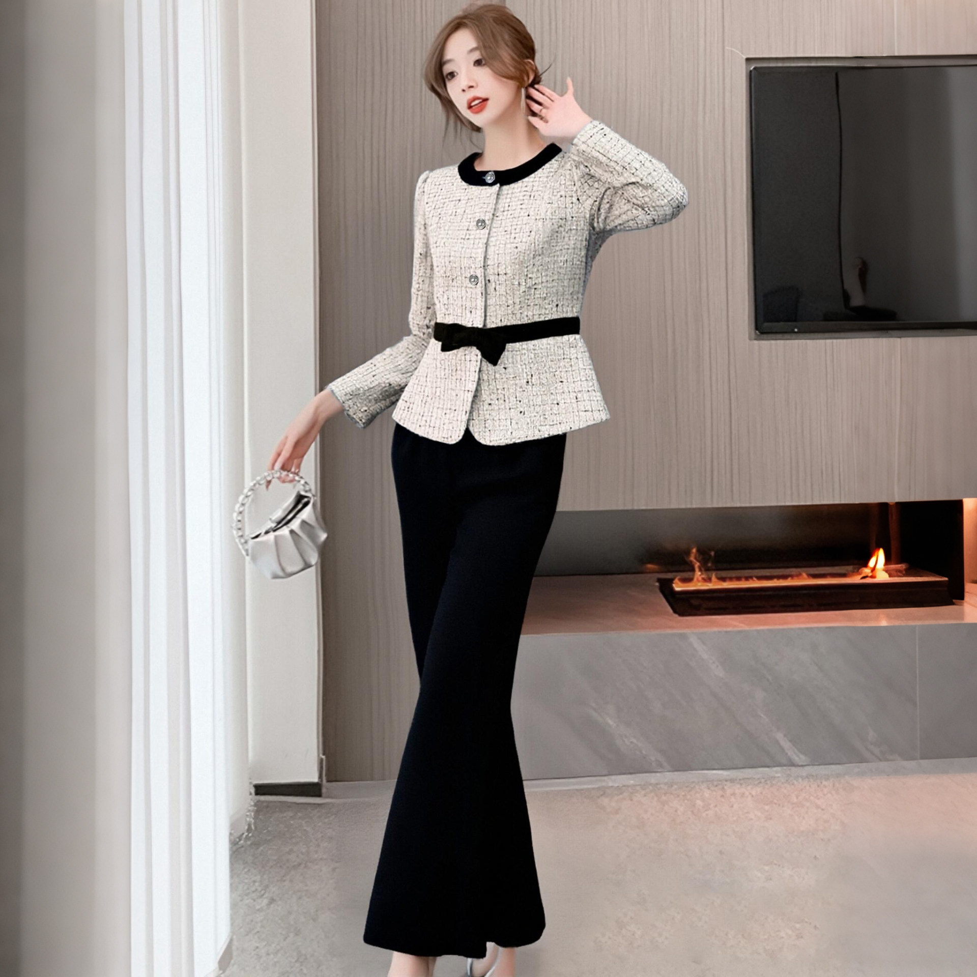 2026春秋新款有里布小香风外套女气质显瘦上衣+长裤两件套LJ0117,女装/女士精品,时尚套装,淘宝优惠券,粉丝福利购,淘宝优惠卷