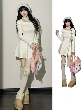 过年千金风穿搭法式打底连衣裙2026秋冬季时尚内搭毛衣裙D4124