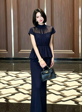 2026夏季新款女轻奢气质假两件收腰修身遮肉显瘦时尚连衣裙D6352