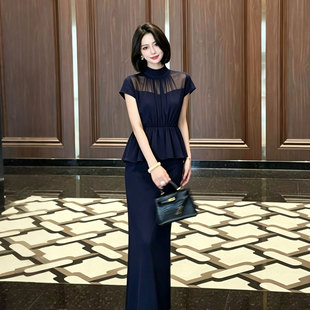 2026夏季新款女轻奢气质假两件收腰修身遮肉显瘦时尚连衣裙D6352
