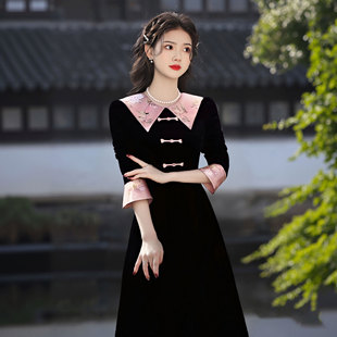 赫本风轻奢气质连衣裙2026秋季新款新中式国风显瘦长裙TX0140A