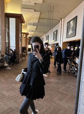 2025秋冬季新款有里布学院风外套百褶短裙套装两件套QJ0230