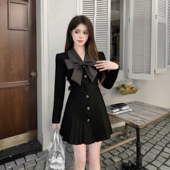 有里布送腰带黑色连衣裙蝴蝶结短款 2026秋季 新款 打底裙LJ0104A