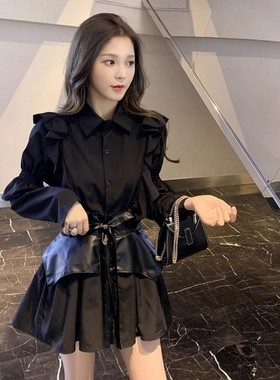 洋气减龄炸街连衣裙套装2026秋季新款设计感衬衫裙子两件套JT0048