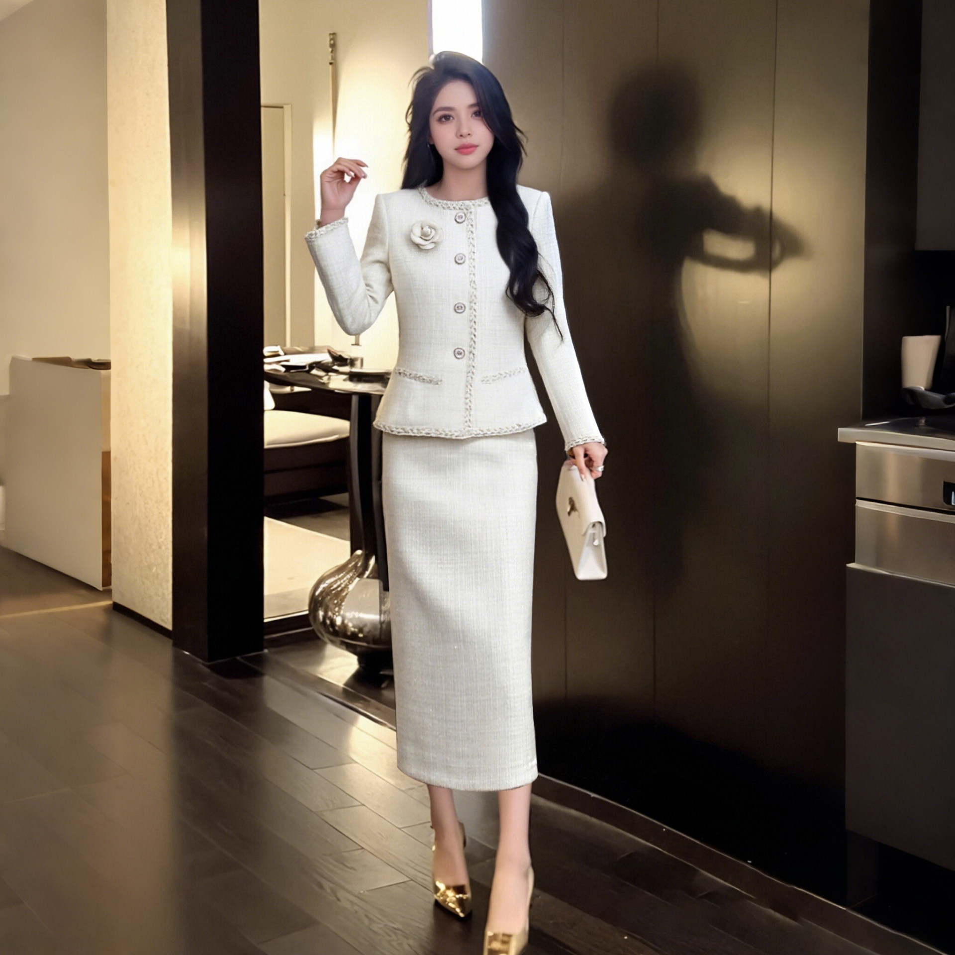 2025秋季新款有里布小香风外套收腰显瘦开叉半裙套装两件套D3843A,女装/女士精品,时尚套装,淘宝优惠券,粉丝福利购,淘宝优惠卷