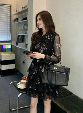 送腰带2026夏季新款女法式收腰碎花连衣裙荷叶边设计感裙子D6704