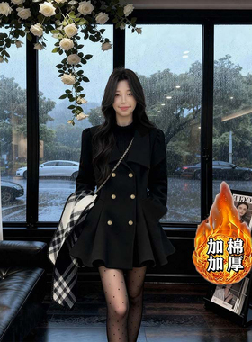 2025秋冬新款加棉加厚毛呢大衣富家千金带手袖呢子外套QJ0152