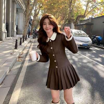 2026春季新款有里布韩系高智感假两件连衣裙收腰百褶裙DM0259A