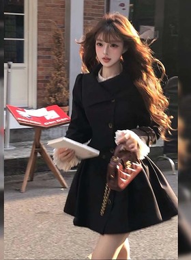 2025秋季新款有里布摩登主义收腰大裙摆风短款掐腰连衣裙LJ0133