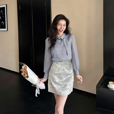两件套2026夏季新款女法式新中式国风质感衬衫+高腰半裙套装D9604