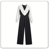 2026春秋气质女神范撞色连衣裤 设计感黑色显瘦阔腿连体裤 HY0025