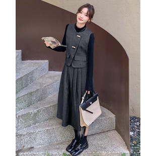 气质温柔风高级感三件套D3663 新款 有里布马甲套装 裙2025秋季