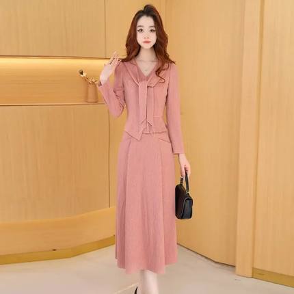 2025秋季新款时尚修身高贵洋气百搭显瘦连衣裙套装两件套HY0104