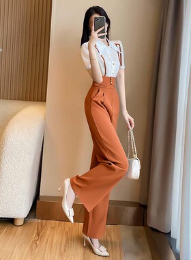 2026夏季新款女通勤风高级感垂感显瘦干练时髦阔腿连体裤 D6501