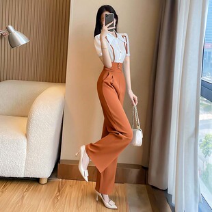 2026夏季新款女通勤风高级感垂感显瘦干练时髦阔腿连体裤 D6501
